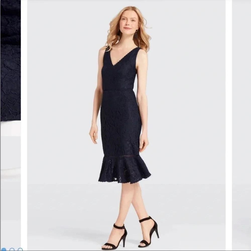 Draper James Cocktail Blue Lace V-neck Sleeveless Mermaid Dress